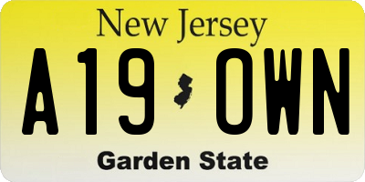 NJ license plate A19OWN