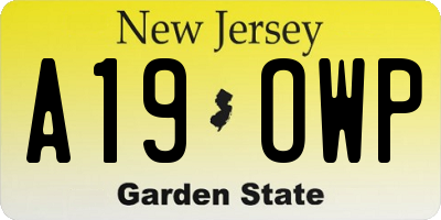 NJ license plate A19OWP
