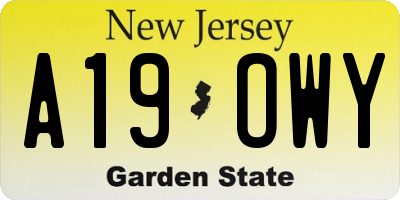 NJ license plate A19OWY
