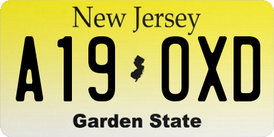 NJ license plate A19OXD