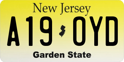 NJ license plate A19OYD