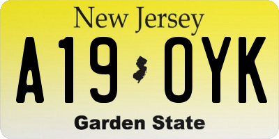 NJ license plate A19OYK