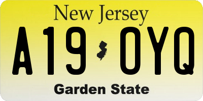 NJ license plate A19OYQ