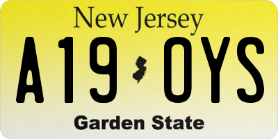 NJ license plate A19OYS