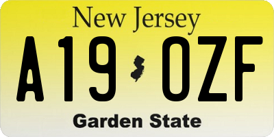 NJ license plate A19OZF