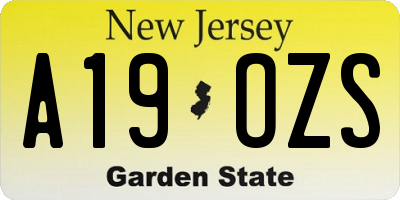 NJ license plate A19OZS