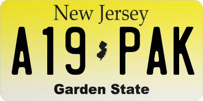 NJ license plate A19PAK