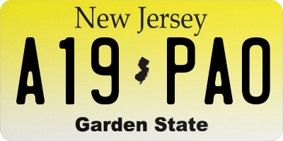 NJ license plate A19PAO