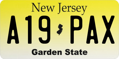 NJ license plate A19PAX