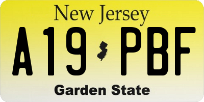 NJ license plate A19PBF