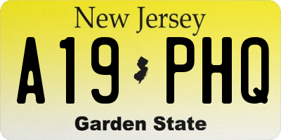 NJ license plate A19PHQ