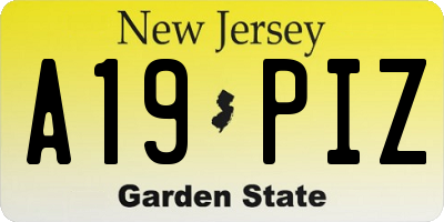 NJ license plate A19PIZ