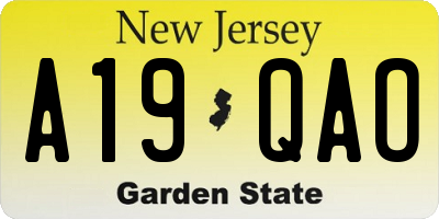 NJ license plate A19QAO