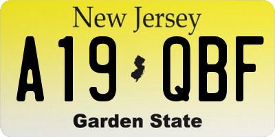 NJ license plate A19QBF