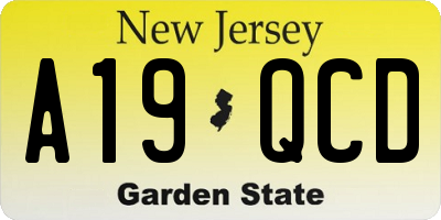 NJ license plate A19QCD