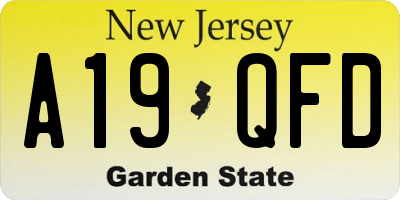 NJ license plate A19QFD