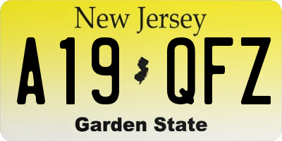 NJ license plate A19QFZ