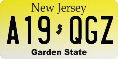 NJ license plate A19QGZ
