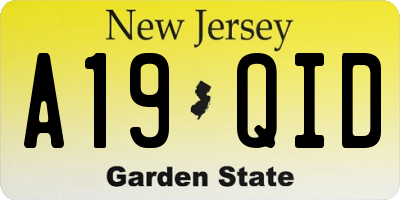 NJ license plate A19QID