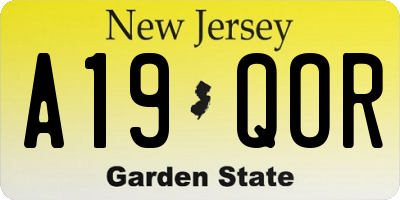NJ license plate A19QOR