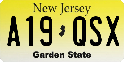NJ license plate A19QSX