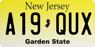 NJ license plate A19QUX