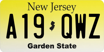 NJ license plate A19QWZ