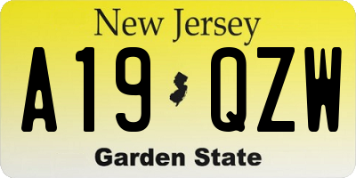 NJ license plate A19QZW