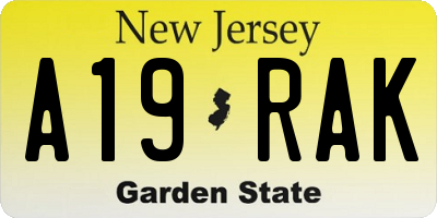 NJ license plate A19RAK