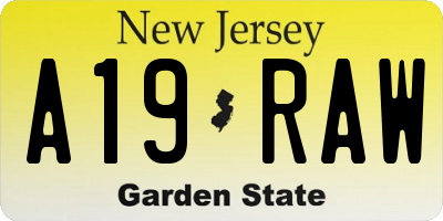 NJ license plate A19RAW