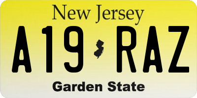 NJ license plate A19RAZ