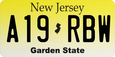 NJ license plate A19RBW