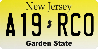 NJ license plate A19RCO