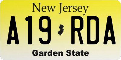 NJ license plate A19RDA