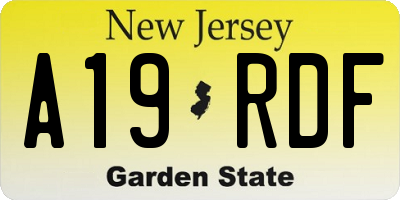 NJ license plate A19RDF