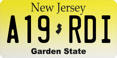 NJ license plate A19RDI