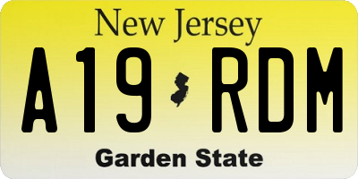 NJ license plate A19RDM