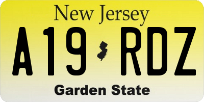 NJ license plate A19RDZ
