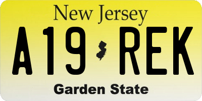 NJ license plate A19REK