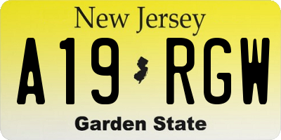 NJ license plate A19RGW