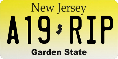 NJ license plate A19RIP