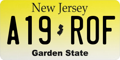 NJ license plate A19ROF