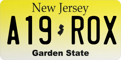 NJ license plate A19ROX