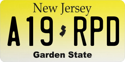 NJ license plate A19RPD