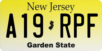 NJ license plate A19RPF