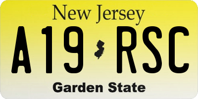 NJ license plate A19RSC