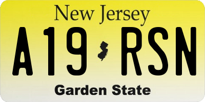 NJ license plate A19RSN