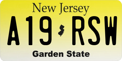 NJ license plate A19RSW
