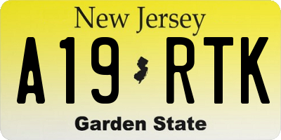 NJ license plate A19RTK