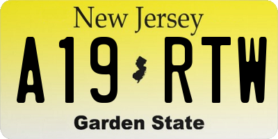NJ license plate A19RTW